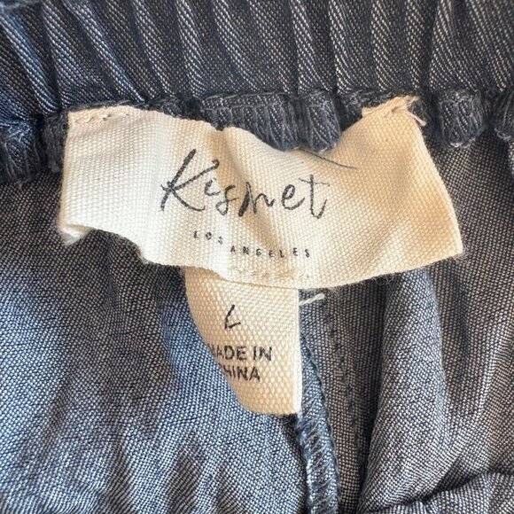 Womens Lightweight Gray High Rise Blue Cargo Pants WideLeg SizeL Elastic Waist - Picture 3 of 8